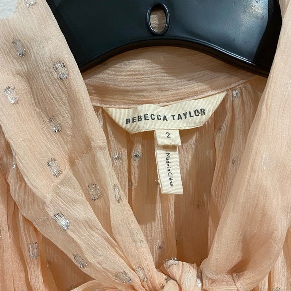 Rebecca Taylor Pink Silk Metallic Dot Clip Top - Picture 6 of 10